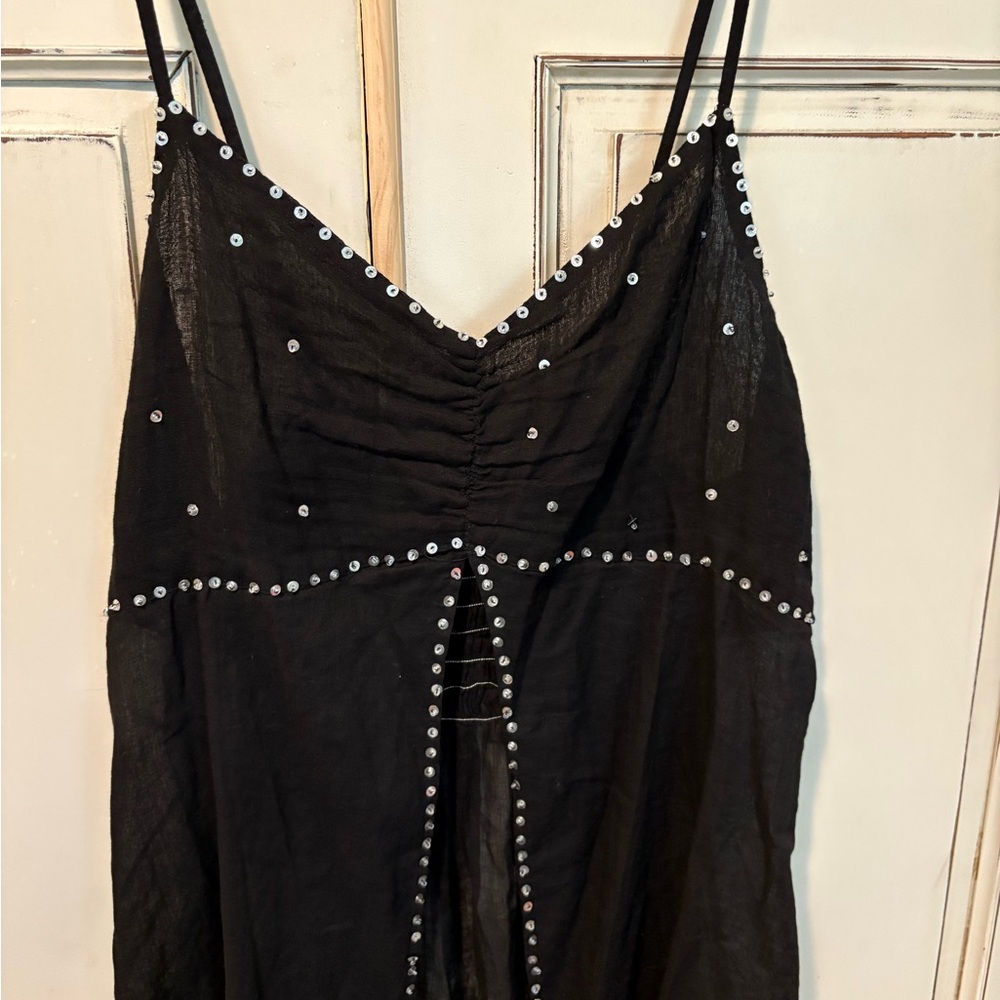 India Boutique Black Top with Silver Details